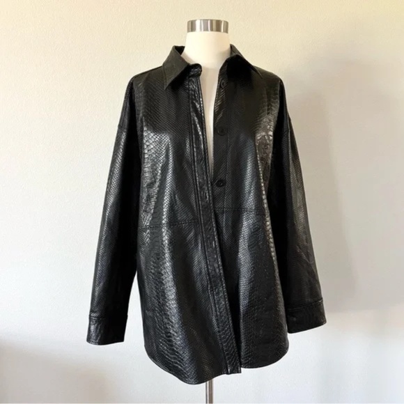 Babaton Aritzia Pelli Shirt Jacket Shacket Black Snake Small S - Picture 1 of 6